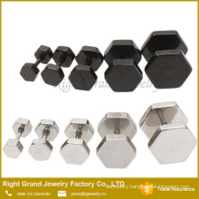 Custom Silver Black Plated Hexagon Stainless Steel Fake Tunnels Fake Plug Earrings